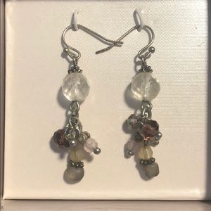 Silver dangle earrings with light colored beans